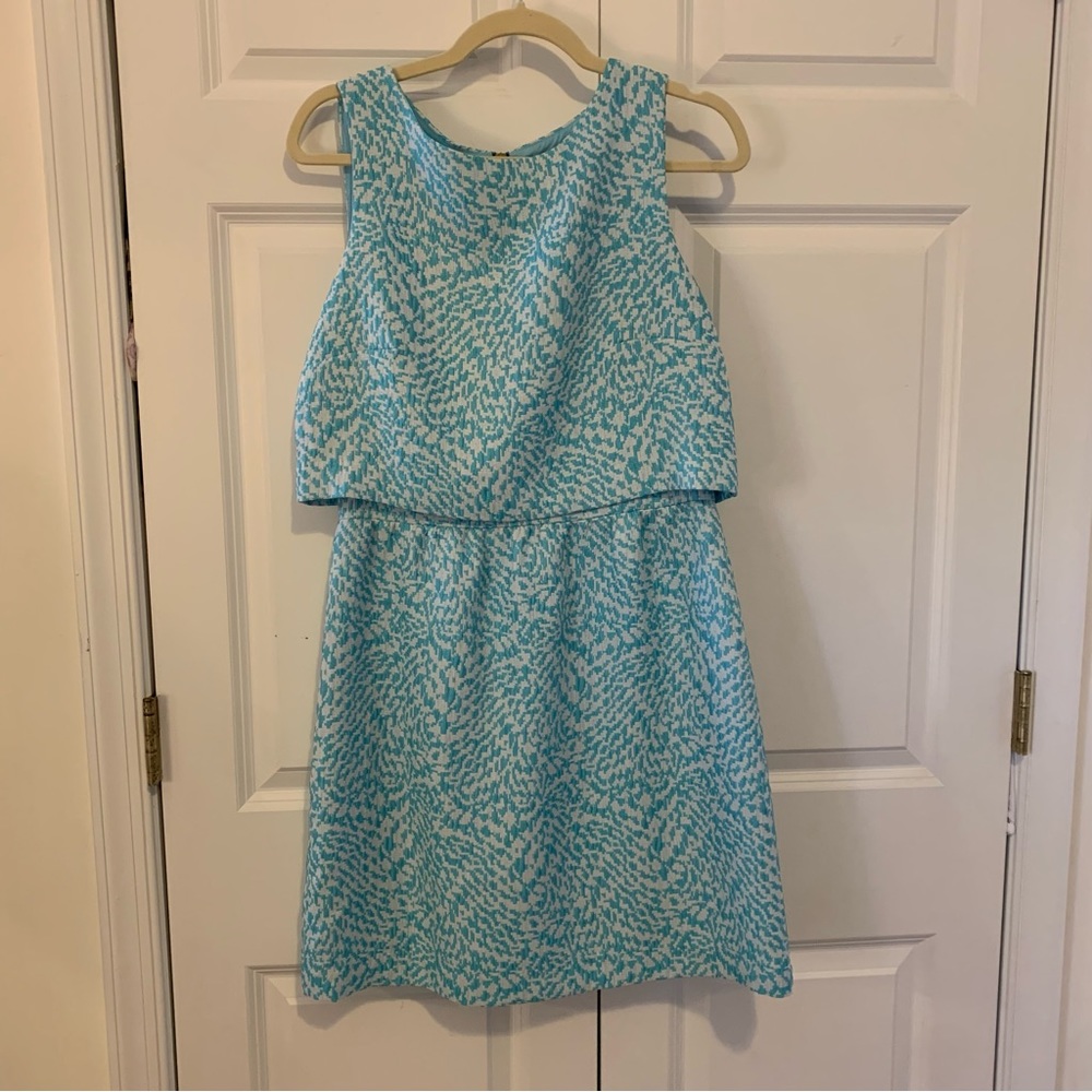 The Limited | Blue White Sleeveless A Line Patterned Faux Crop Dress Size 8